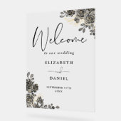 Gotische zwart en goud bloemenbruiloft welkom acryl bord (Hoek)