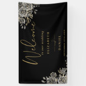 Gotische zwart en goud bloemenbruiloft welkom spandoek (Verticaal)