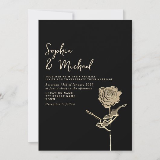 Gotische zwart en goud bruiloft uitnodiging (Voorkant)