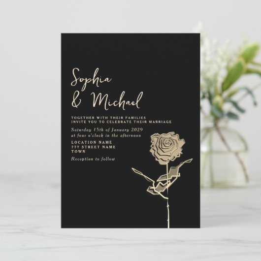 Gotische zwart en goud bruiloft uitnodiging (Staand voorkant)