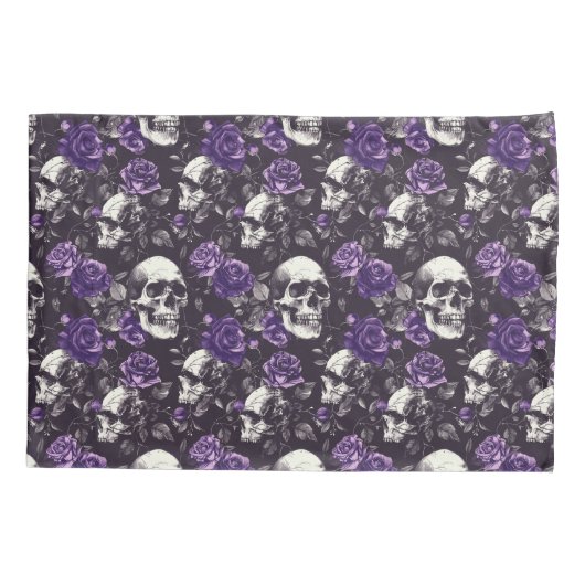 Gotische zwart en Paarse schedels en Rozen Beddego Kussensloop (Achterkant)