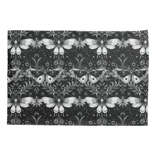 Gotische zwart en witte motten beddengoed kussensloop (Achterkant)