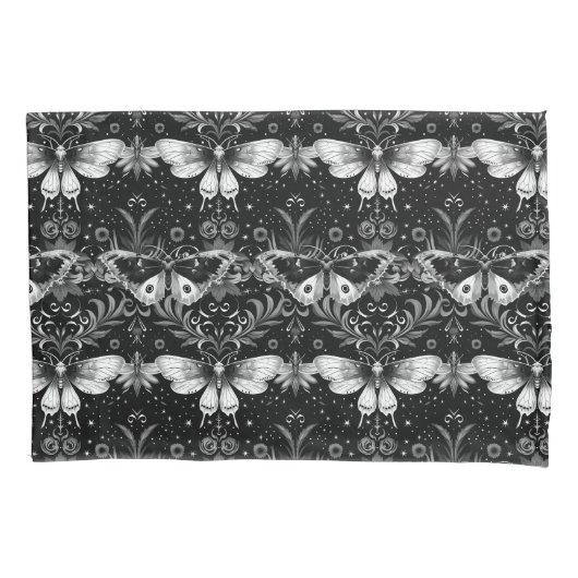 Gotische zwart en witte motten beddengoed kussensloop (Voorkant)