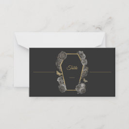 Gotische Zwart & Goud Rozen Coffin Wedding Gevouwe Plaatskaartje