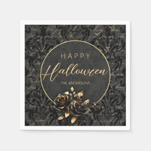 Gotische zwart gouden roos damast elegant Hallowee Servet