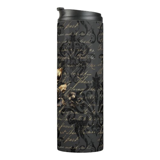 Gotische zwart gouden roos damast elegant thermosbeker (Geroteerd rechts)