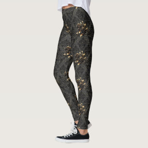 Gotische zwart gouden roos damast elegante adult leggings