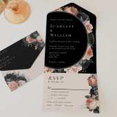 Gotische Zwart Menu Keuze RSVP Bruiloft All In One Uitnodiging