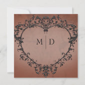 Gotische Zwart & Roest Filigraan Hart Bruiloft Kaart (Achterkant)