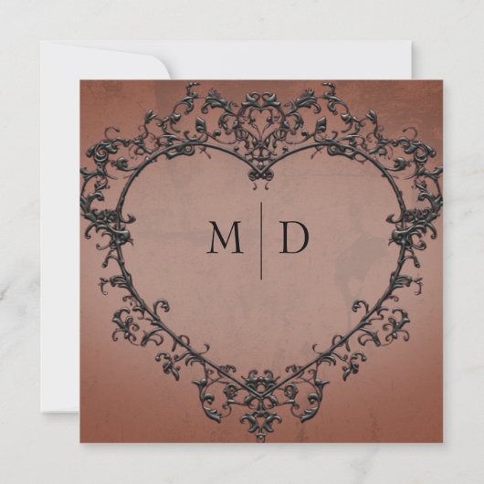 Gotische Zwart & Roest Filigraan Hart Bruiloft Kaart (Achterkant)