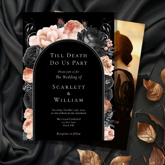 Gotische  zwart tot dood boog foto bruiloft kaart