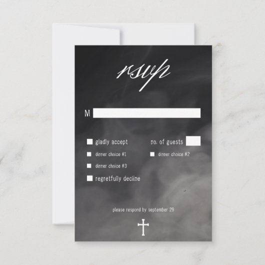 Gotische zwart-wit begraafplaats tot het diner des RSVP kaartje (Achterkant)