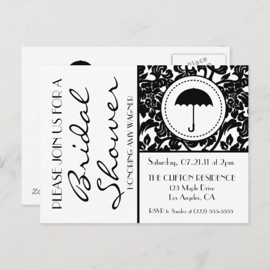 Gotische zwart-wit bloeiende Vrijgezellenfeest Uit Uitnodiging Briefkaart (Voorkant / Achterkant)