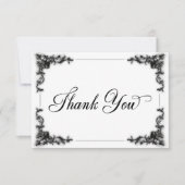 Gotische Zwart & Wit Filigraan Hart Bruiloft Bedankkaart (Voorkant)