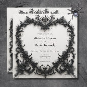 Gotische Zwart & Wit Filigraan Hart Bruiloft Kaart
