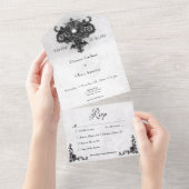 Gotische zwart & wit Halloween filigraan diner All In One Uitnodiging (Afscheurbaar)