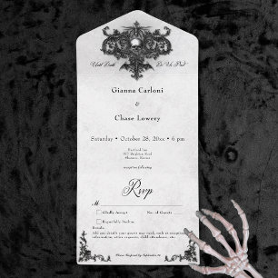 Gotische Zwart & Wit Halloween Filigraan Geen Dine All In One Uitnodiging
