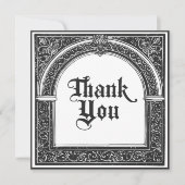 Gotische zwart-wit middeleeuwse tot de dood bedankkaart (Voorkant)