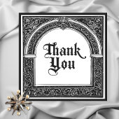 Gotische zwart-wit middeleeuwse tot de dood bedankkaart