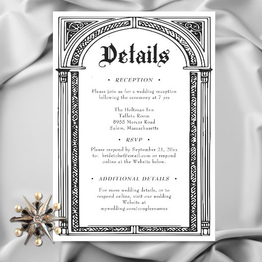 Gotische zwart-wit middeleeuwse tot de dood bruilo informatiekaartje