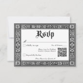 Gotische zwart-wit middeleeuwse tot de dood bruilo RSVP kaartje (Voorkant)