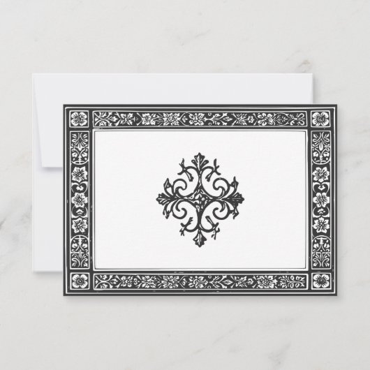 Gotische zwart-wit middeleeuwse tot de dood bruilo RSVP kaartje (Achterkant)