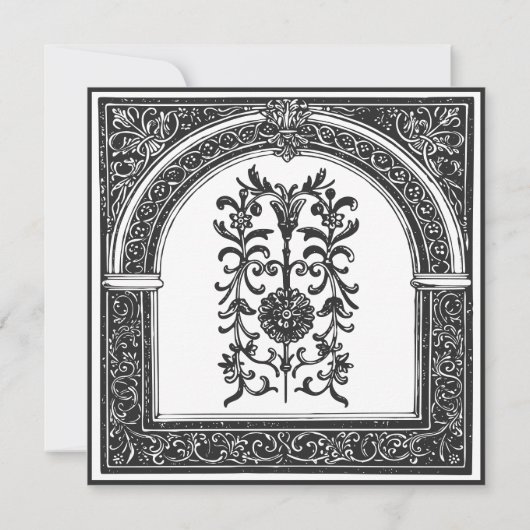 Gotische zwart-wit middeleeuwse tot de dood bruilo save the date (Achterkant)