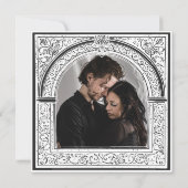 Gotische zwart-wit middeleeuwse tot de dood foto save the date (Achterkant)