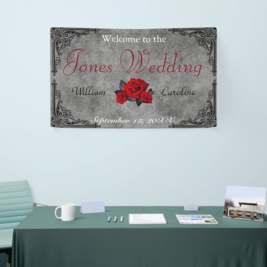 Gotische zwart-wit Rose bruiloft banner (Beurs)