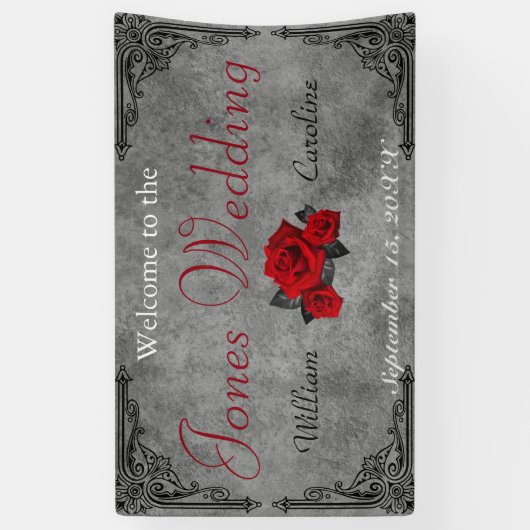 Gotische zwart-wit Rose bruiloft banner (Verticaal)