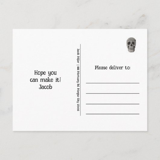 Gotische  zwart-wit schedels Halloween Uitnodiging Briefkaart (Achterkant)