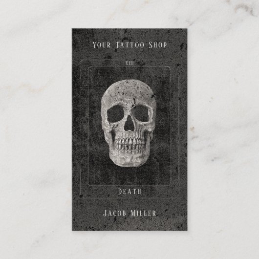 Gotische zwart-wit Tattoo schedel Tarot Visitekaartje (Voorkant)
