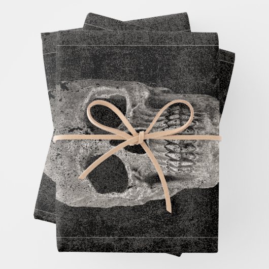 Gotische zwart-wit textuur schedel tarot inpakpapier vel (In situ)