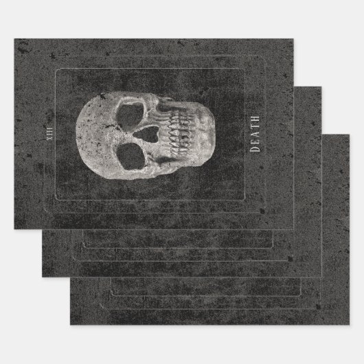 Gotische  zwart-wit textuur schedel tarot inpakpapier vel (Set)