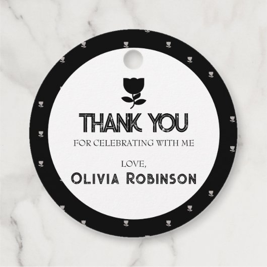 Gotische zwart-wit verjaardag bedankjes labels (Achterkant)