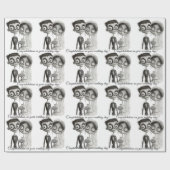 Gotische zwart witte bruid en bruidegom cadeaupapier (Vlak)