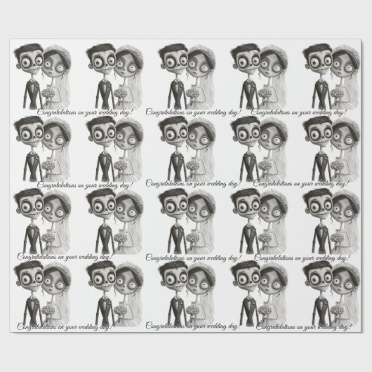 Gotische zwart witte bruid en bruidegom cadeaupapier (Vlak)