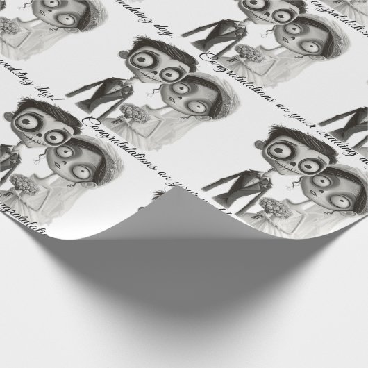 Gotische zwart witte bruid en bruidegom cadeaupapier (Hoek)