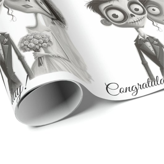Gotische zwart witte bruid en bruidegom cadeaupapier (Rol Hoek)