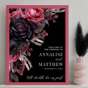 Gotische Zwarte Bloem Bruiloft Welkom Bord Poster
