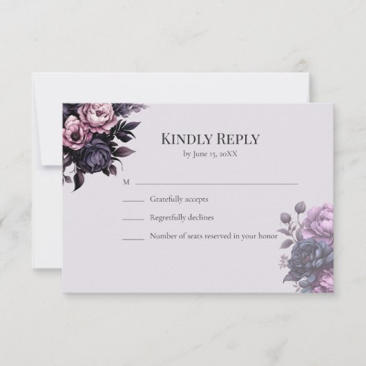 Gotische Zwarte Bloem RSVP Kaart (Voorkant)