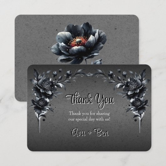 Gotische zwarte bloemen bruiloft bedankkaart (Voorkant / Achterkant)