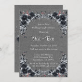 Gotische zwarte bloemen bruiloft koppels douche kaart (Voorkant / Achterkant)