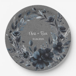 Gotische zwarte bloemen bruiloft papieren bordje