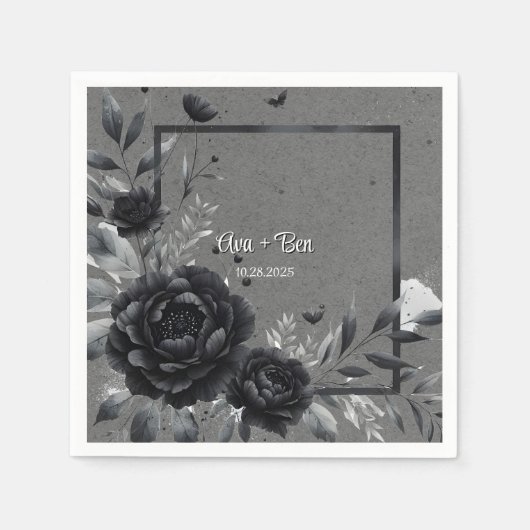 Gotische zwarte bloemen bruiloft servet (Voorkant)