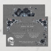 Gotische zwarte bloemen en schedel repetitie diner kaart (Voorkant / Achterkant)