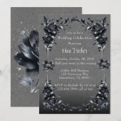 Gotische Zwarte Bloemen Grens Huwelijksfeest Kaart (Voorkant / Achterkant)