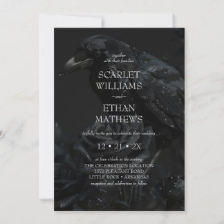 Gotische Zwarte Bloemen Raven & Roos Wedding Kaart