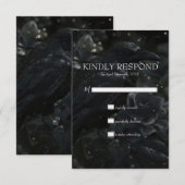 Gotische Zwarte Bloemen Raven & Roos Wedding RSVP Kaartje (Voorkant / Achterkant)