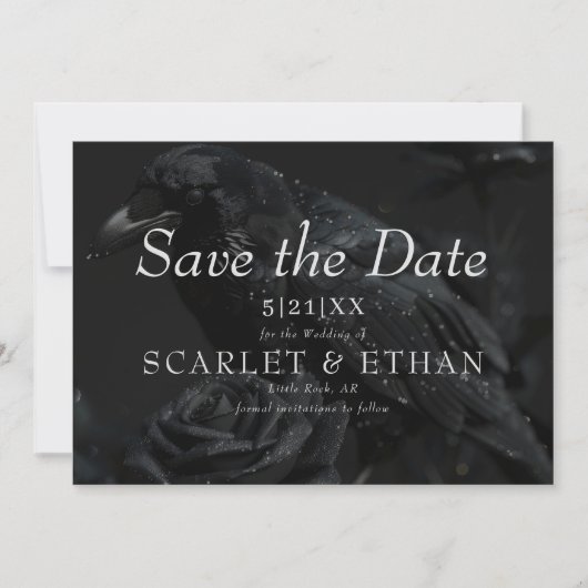 Gotische Zwarte Bloemen Raven & Roos Wedding Save The Date (Voorkant)